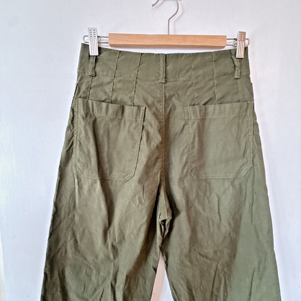 Maeve Anthropologie Colette Linen Blend Crop Wide Leg Pants Green | Women's 27 - Picture 4 of 9